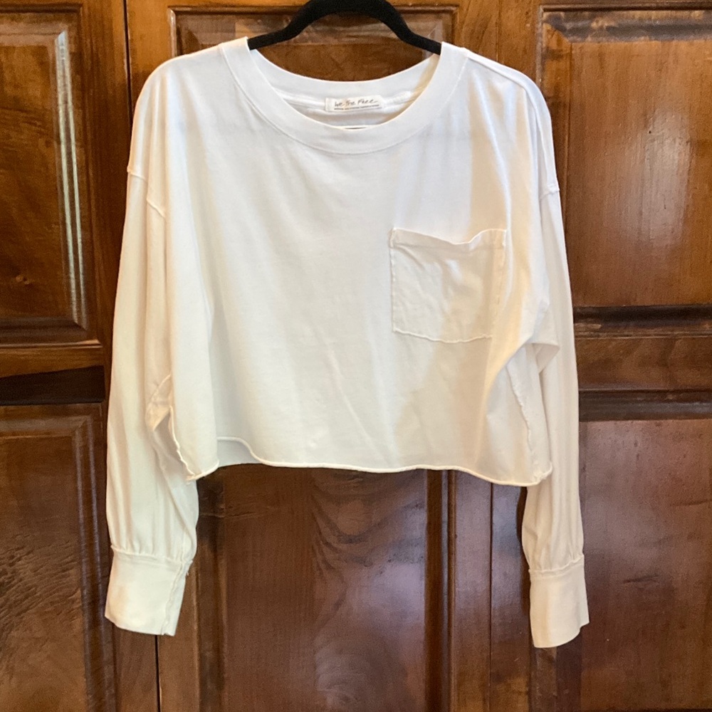 We The Free Cropped Long-Sleeve Pocket Top - White